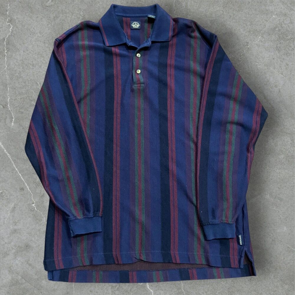 Dockers Vintage 90s Multicolor Striped L/S Polo Shirt Cotton Men's Size Large